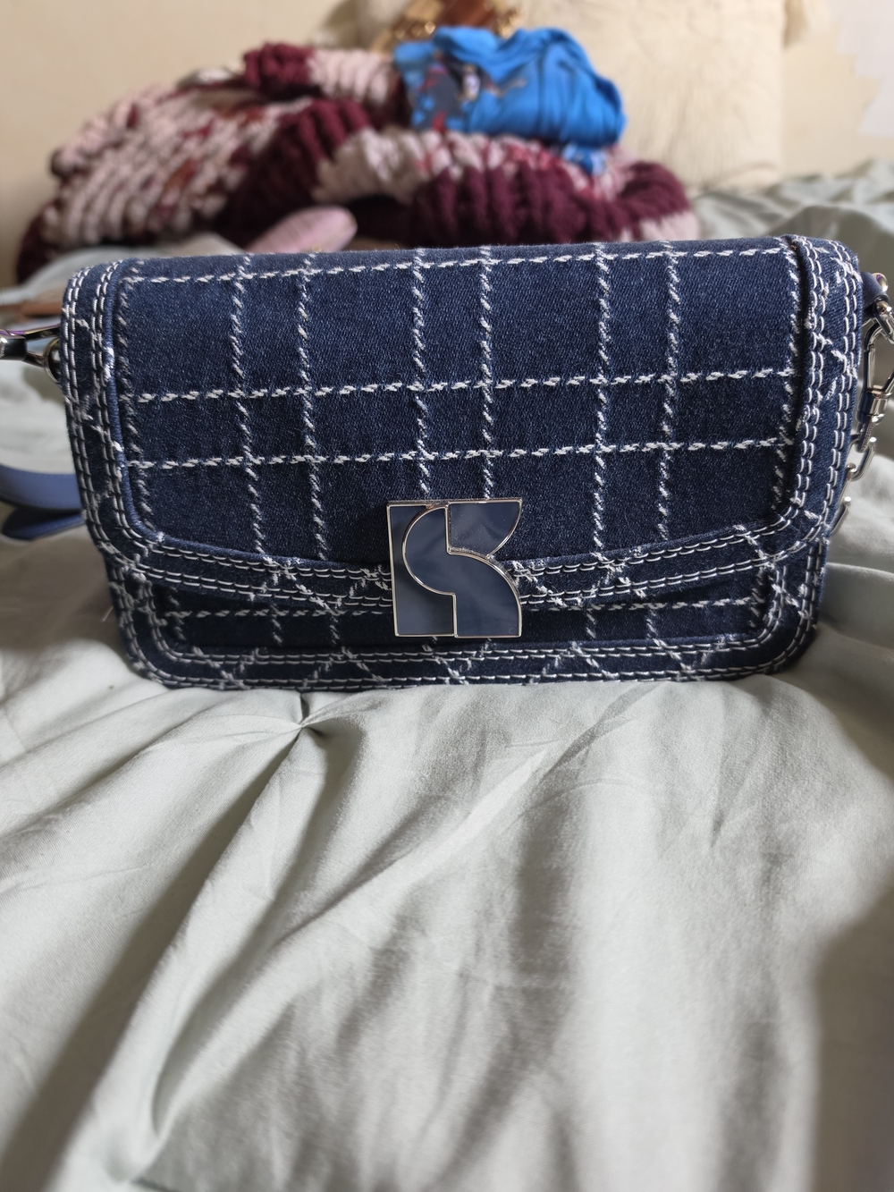 kate spade Navy Quilted Plaid Crossbody with Silver Logo